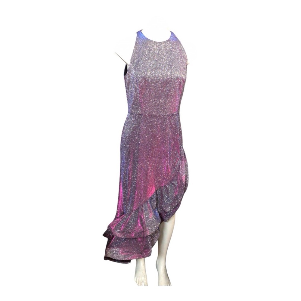 Betsy & Adam Pink and Silver Asymmetrical Sheath Dress NWT size 12P - Picture 2 of 10